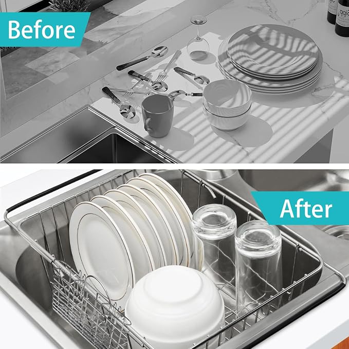 Sink Dish Drainer Rack, Expandable 304 Stainless Steel Dish Drying Rack - Image 6