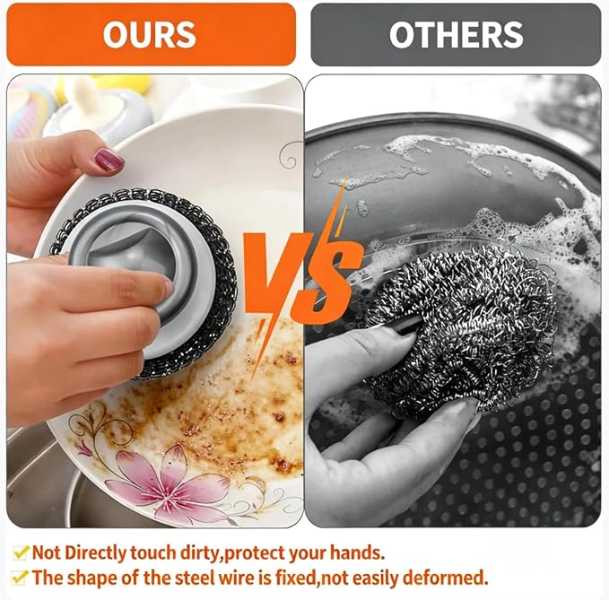2Pcs Stainless Steel Wool Scrubber, Scrubbing Scouring Pad, Steel Wool Scrubber - Image 3
