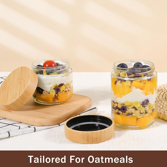 OcePor 6 Pack Glass Jars with Bamboo Lids, Over Night Oats Container with - Image 4
