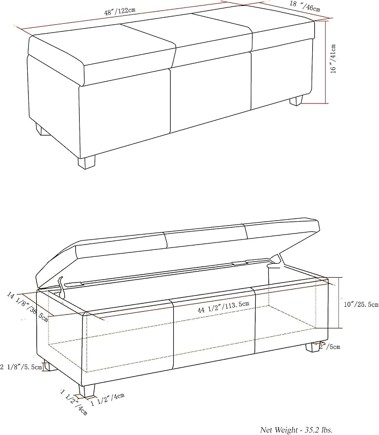 SIMPLIHOME Avalon 48 inch Wide Contemporary Rectangle Storage Ottoman Bench in - Image 3