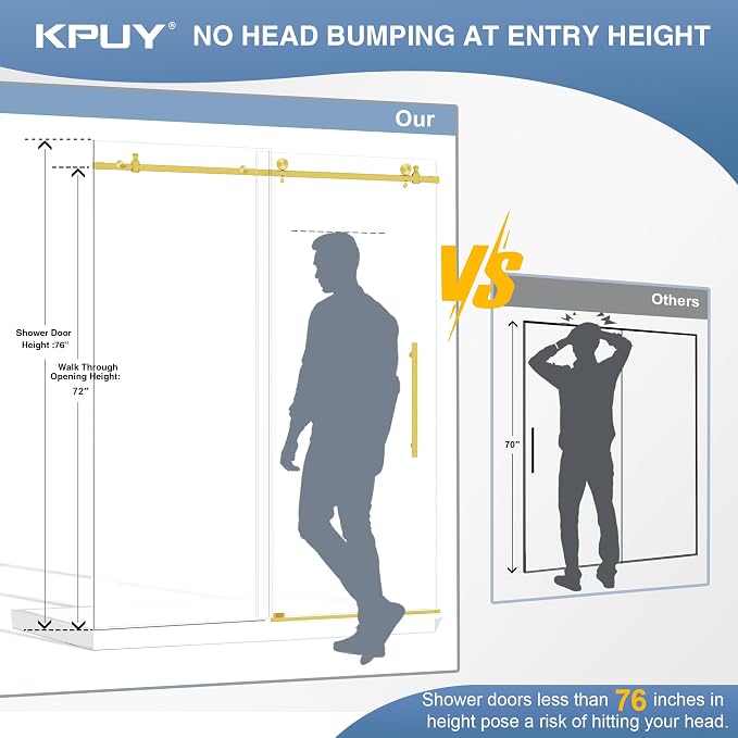 KPUY Frameless Shower Door, 61-66" W x 76" H Sliding Glass Shower Door - Image 2