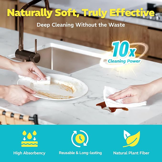 45 Pack Plant-Based Reusable Cleaning Cloth Rolls, Household Hand Wipes - Image 3