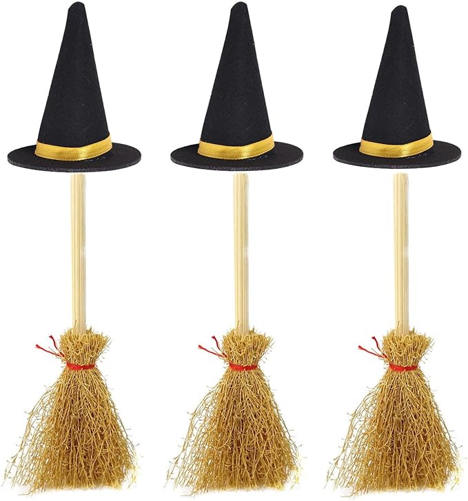 Mini Witch Hats and Mini Broom for Halloween Decorations Wizard Accessory for by Zhzrche