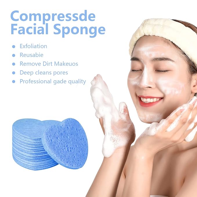 50-Count Facial Sponges Compressed, 100% Natural Cellulose Face Sponge - Image 2
