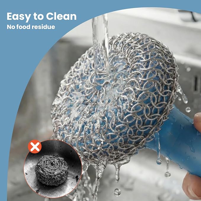 Cast Iron Scrubber with Long Handle | 316 Cast Iron Cleaner Chainmail Scrubber - Image 6