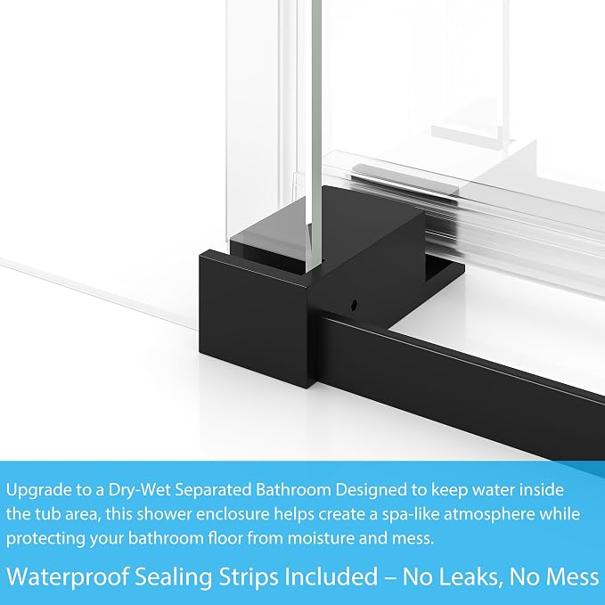 Bathtub Shower Door, Matte Black Stainless Steel Top Rail, One Fixed One - Image 6