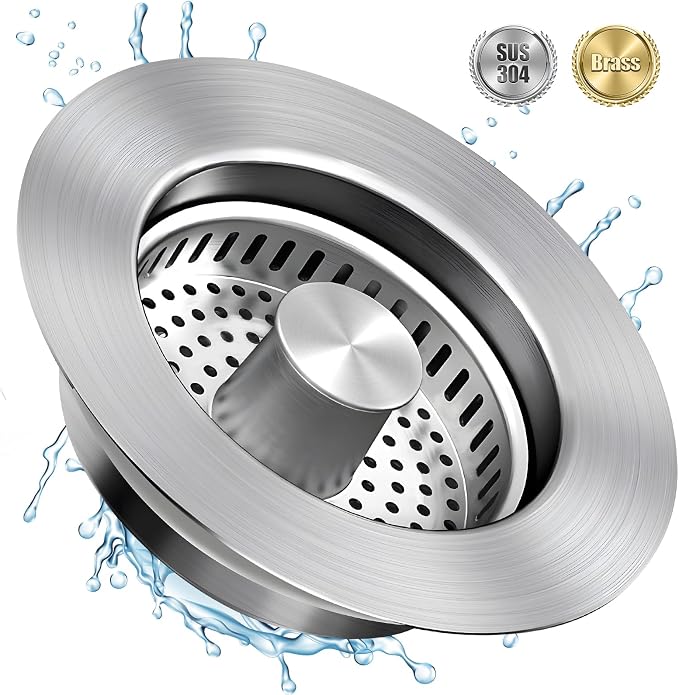 Kitchen Sink Drain Strainer, 3 in 1 All Stainless Steel Sink Strainer, Pop Up by abigio
