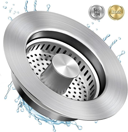 Kitchen Sink Drain Strainer, 3 in 1 All Stainless Steel Sink Strainer, Pop Up by abigio