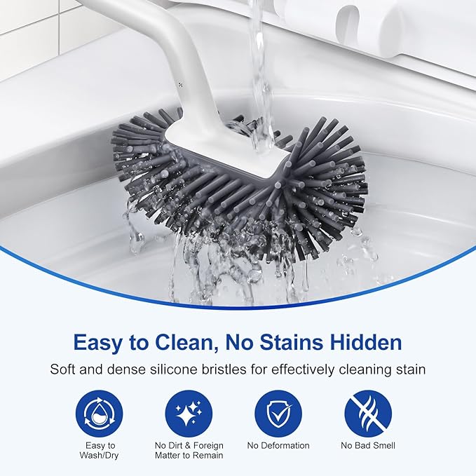 HAMITOR Toilet Bowl Brush Holder Set: 2Pack Deep Cleaning Silicone Toilet - Image 5