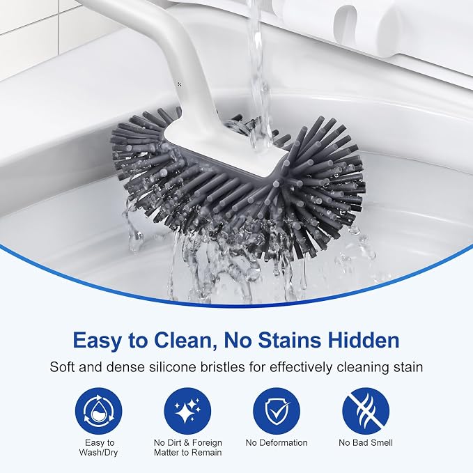 HAMITOR Toilet Bowl Brush Holder Set: Deep Cleaning Silicone Toilet Cleaner - Image 5