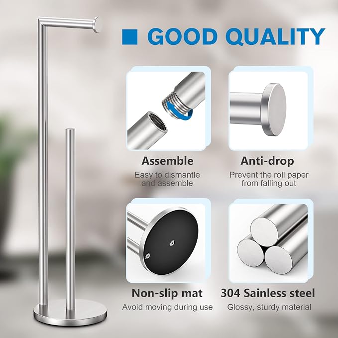 Toilet Paper Holder Stand, Toilet Paper Stand Brushed Nickel, Free Standing - Image 3