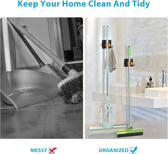 Mop Broom Holder No Drill, Mop Broom Organizer Wall Mounted Heavy Duty - Image 3