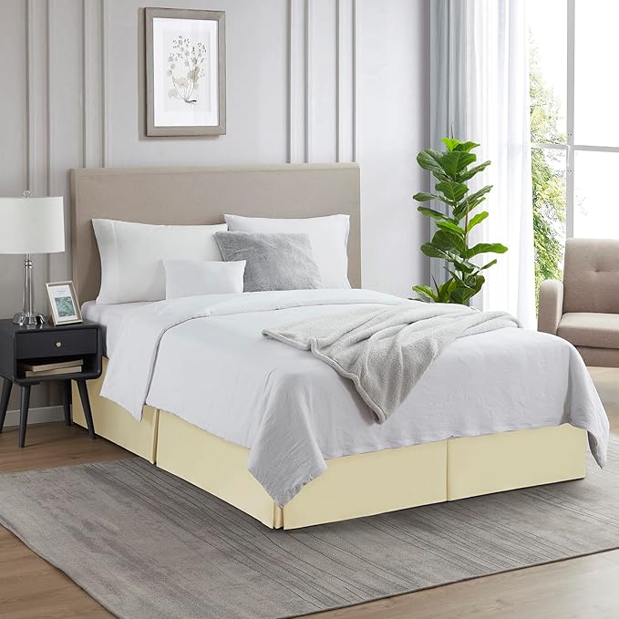 Nestl Vanilla Yellow Full Bed Skirt - Full Size Bed Skirt 14 Inch Drop - Brushed Microfiber Bed Skirts - Hotel Quality Pleated Bed Skirt - Shrinkage & Fade Resistant