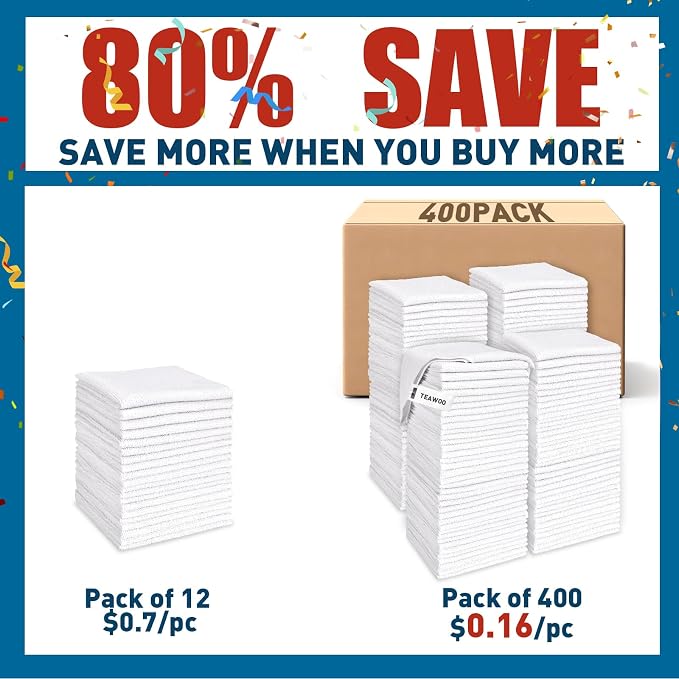 White Microfiber Cleaning Cloths Bulk-400 Pack, Microfiber Towels Bulk - Image 2