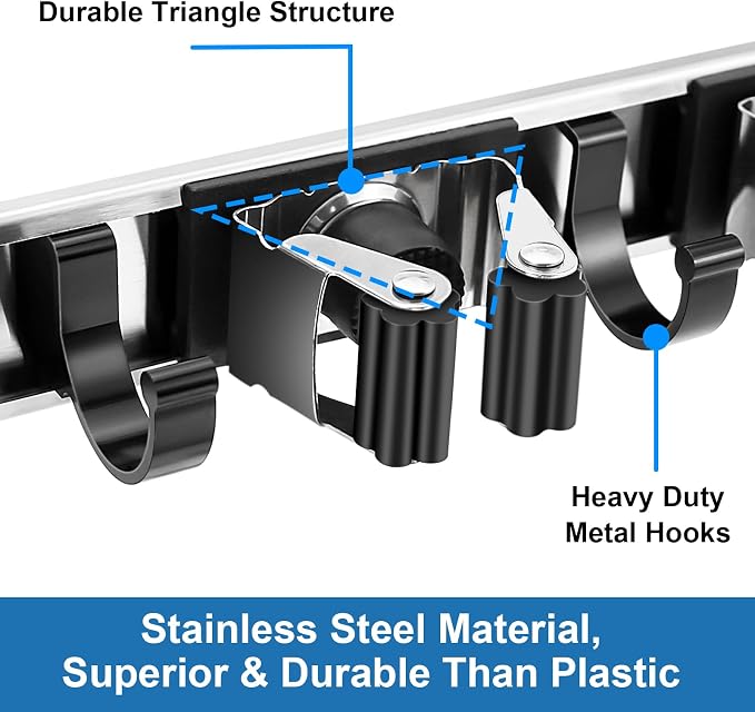 Piyl Mop and Broom Holder Wall Mount Metal Heavy Duty Utility Hooks Broom - Image 5