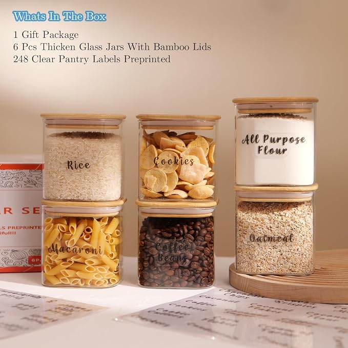 6 Pcs Square Glass Pantry Storage Containers - 24oz Thicken Glass Food Storage - Image 2