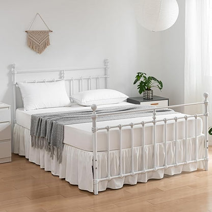 Bed Skirt Full Size Ruffled Bed Skirts with Split Corners, 16 Inch Drop Dust Ruffle Bed Skirt with Platform, Ivory, Full - 16" Drop