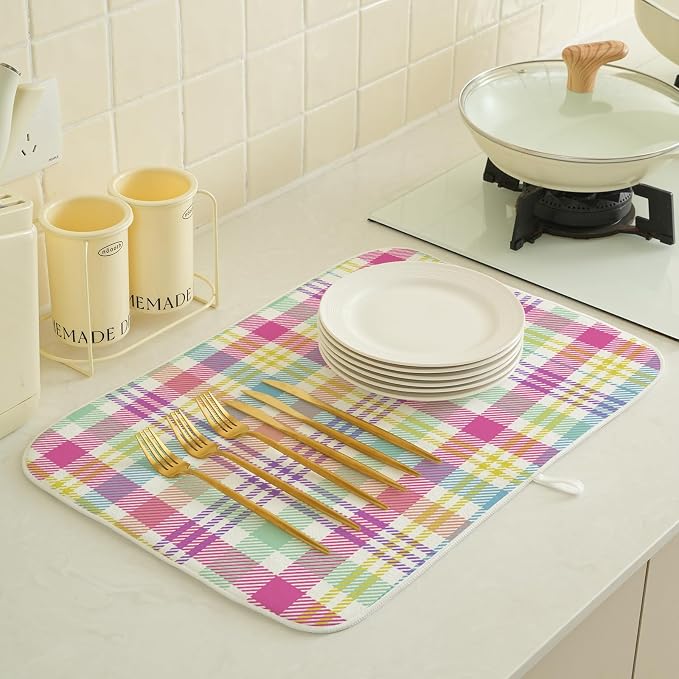Easter Checkered Dish Drying Mats 18x24 Inch Colorful Buffalo Plaid Drying Mats - Image 3