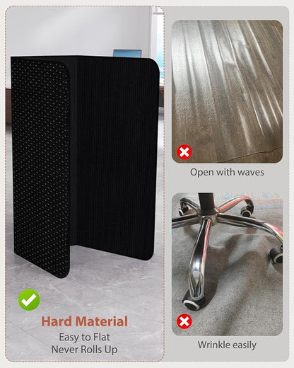 Blvornl Office Chair Mat for Hardwood Floor and Low Pile Carpet, 47" x 60" Corduroy Surface Desk Rolling Chair Mat for Hard Floors, Heavy Duty Carpeted Floor Protector Rug for Home Office, Black