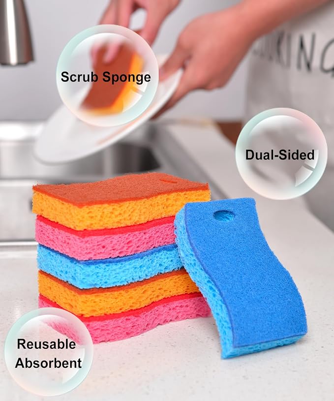 METUUTER 12-Count Scrub Sponges Kitchen Sponge Heavy Duty, Cellulose Sponges - Image 3