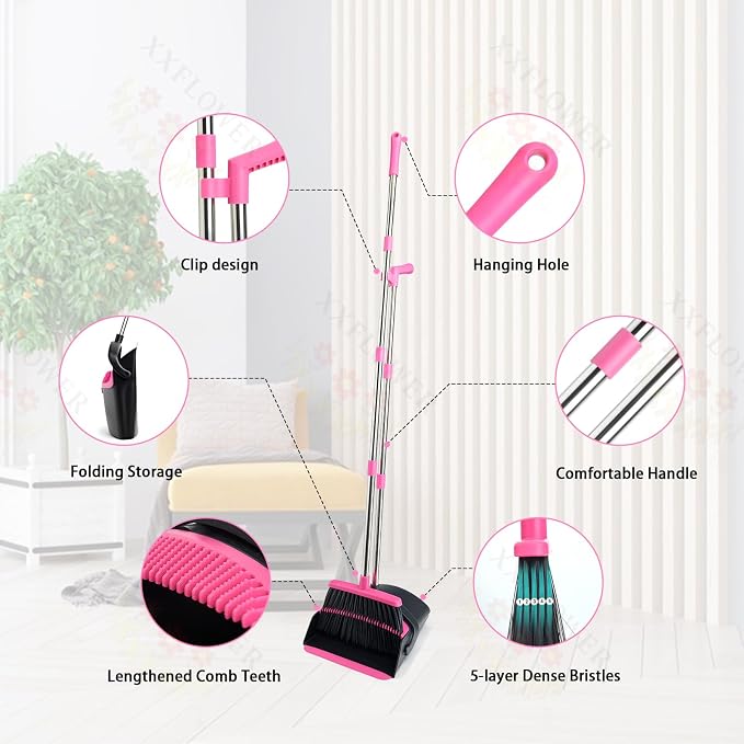 Broom and Dustpan Set, Long Handle Lightweight Dustpans - Image 5