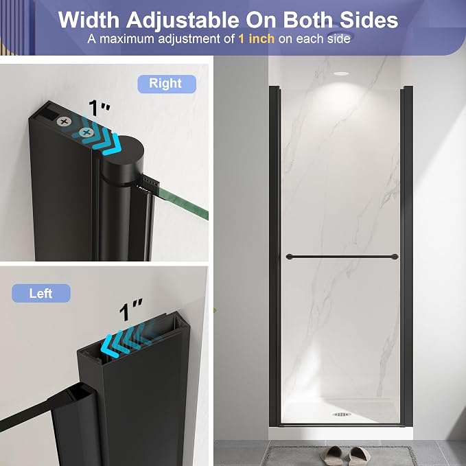 Frameless Pivot Shower Door 26"-28" W x 72" H, Swing Shower Glass Doors - Image 7