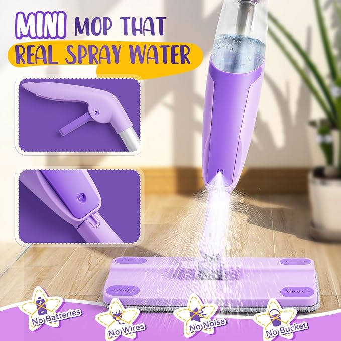 Purple Mini Spray Mop for Toddler-Montessori Cleaning Toy That Real Spray Water - Image 7