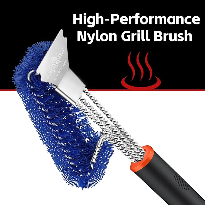 Grill Brush and Scraper, Safe Nylon Bristles Barbecue Triple Scrubbers Cleaning - Image 3