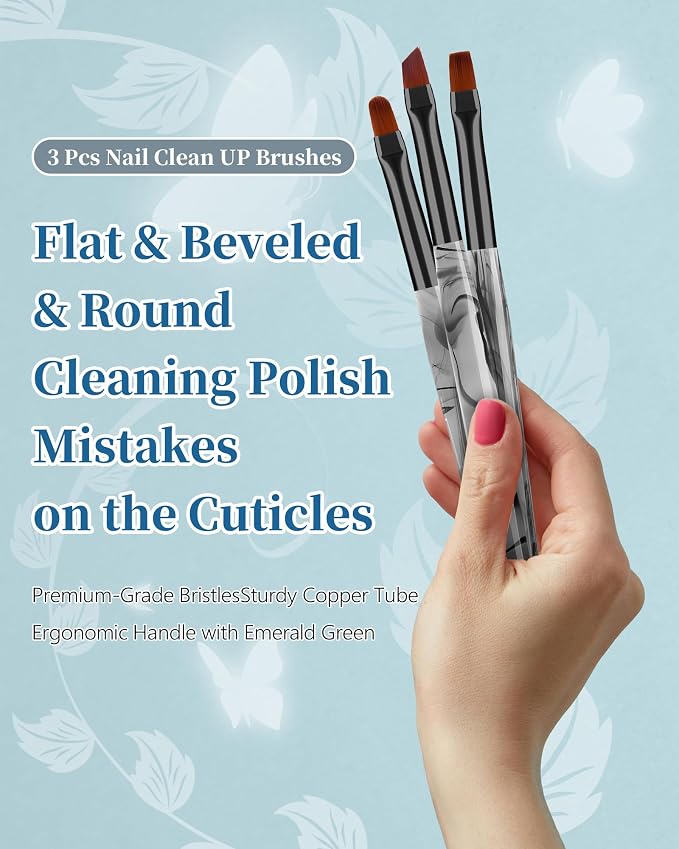 3PCS Nail Polish Clean Up Brush, Round&Falt&Angled Acetone Resistant Nail Brush - Image 2
