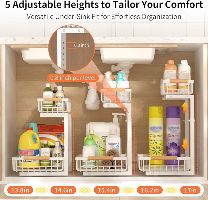 Under Sink Organizer, 2 Pack Under Sink Organizers and Storage, 2-Tier Pull Out - Image 4
