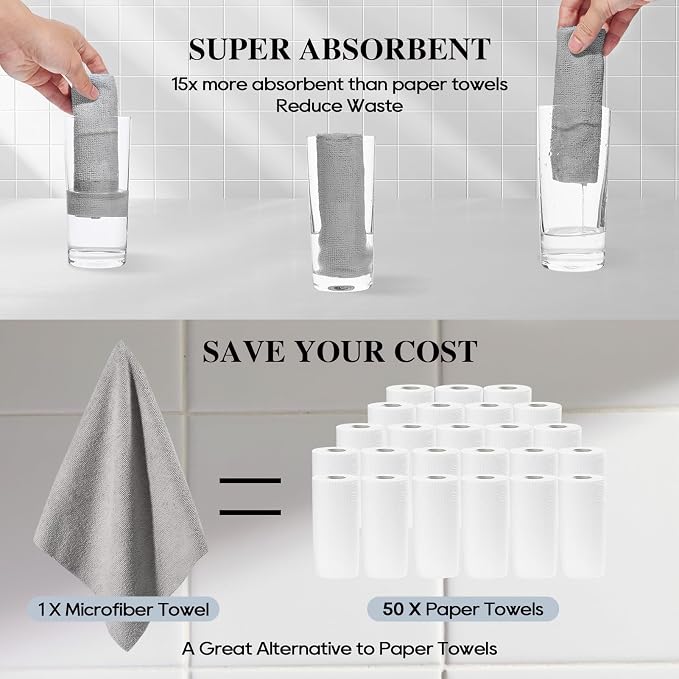 HONOVA Microfiber Cleaning Cloth Roll 45 Pack, Reusable Paper Towels Washable - Image 5