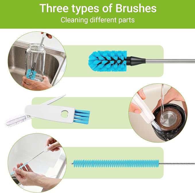 3-in-1 Bottle Brush, 15 Inches Long Handle Kitchen Water Bottle Brush, - Image 3