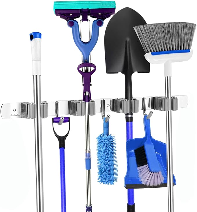 Mop and Broom Holder, 3 Positions 4 Hooks Heavy Duty Hanger Wall Mounted by L%C3%93VFEIFAN