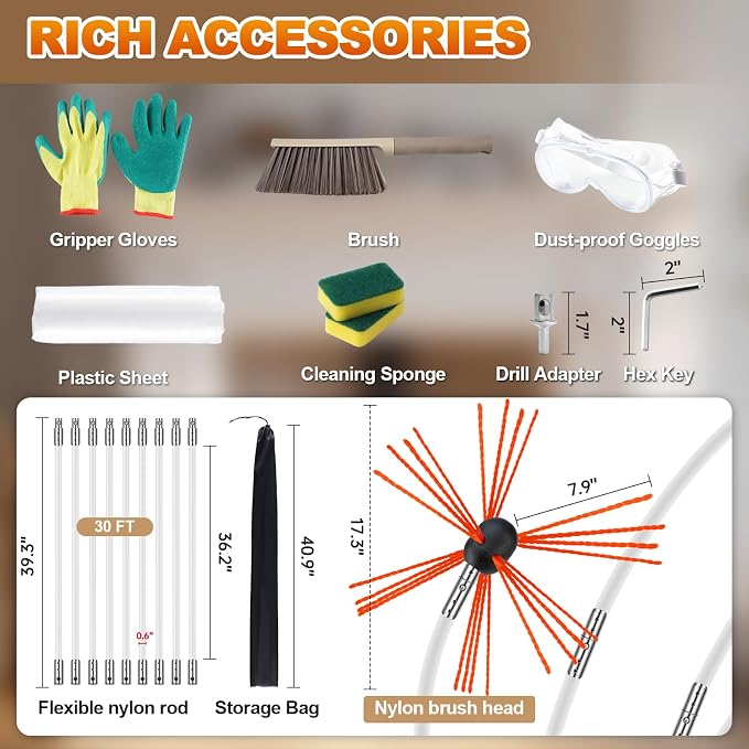 Bluesea 30 Feet Chimney Sweep Kit, Ergonomic Chimney Cleaning Kit, Extends Up - Image 5
