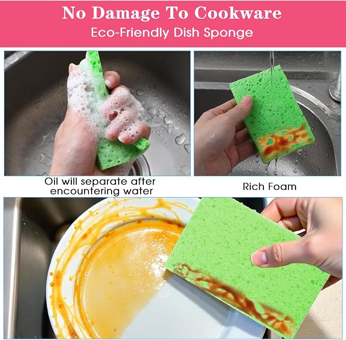 Sibba 16Pcs Cellulose Kitchen Sponges, 6 Color Compressed Cleaning Sponges - Image 4