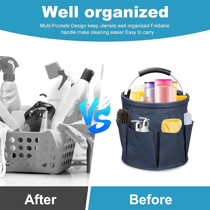 17L Cleaning Caddy, Portable Cleaning Supply Bucket, 6 Pockets Foldable - Image 4