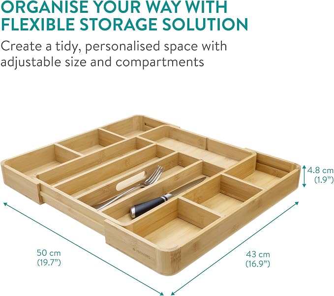 Navaris Bamboo Kitchen Drawer Organiser - Image 5