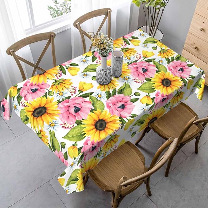 Sunflowers Yellow Table Cloth 52x70 Yellow Pink Sunflower Poppies - Image 6