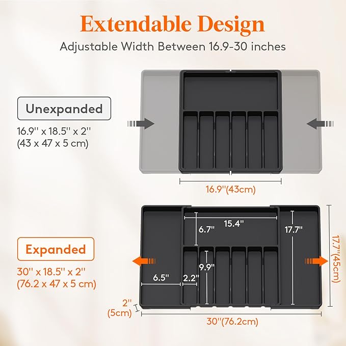 Lifewit Silverware Drawer Organizer, Expandable from 16.9 to 30 inches - Image 4