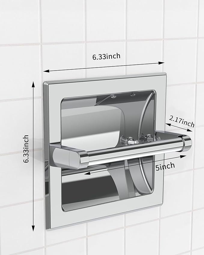 Polished Chrome Recessed Toilet Paper Holder, Bathroom Wall Mount Recessed - Image 5