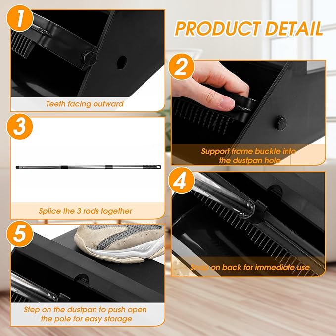 Leumoi 4 Pcs Dust Pans with Long Handle Set 36.6 Inch Commercial Dust Pan with - Image 3