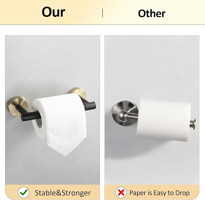 BVL Black and Gold Toilet Paper Holder Wall Mount – 304 Stainless Steel Single - Image 3