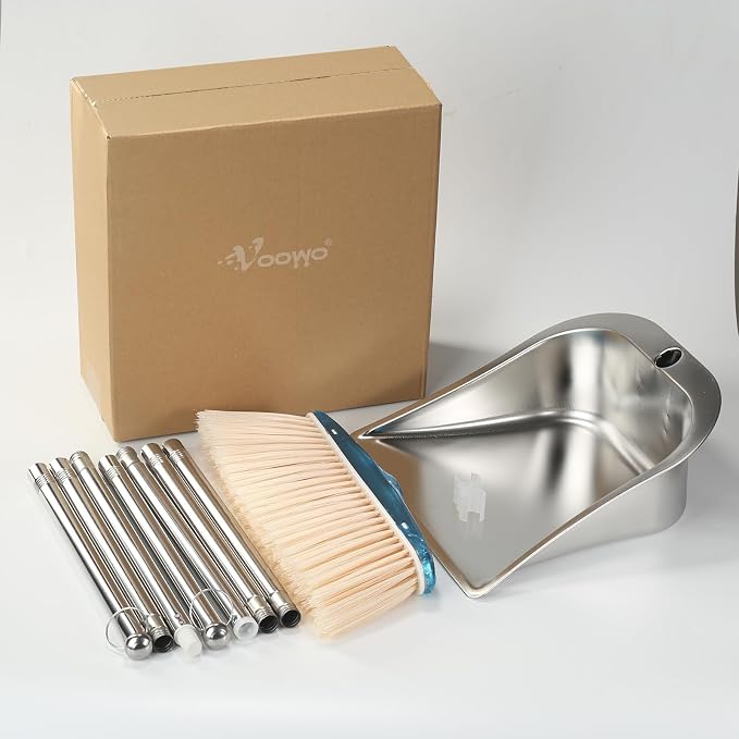 VOOWO Broom and Dustpan Set for Home, Stainless Steel Broom and Dustpan Set - Image 8