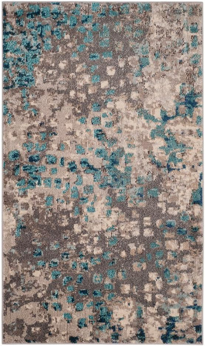 SAFAVIEH Monaco Collection Area Rug - 6'7" Square, Grey & Light Blue, Boho Chic Abstract Watercolor Design, Non-Shedding & Easy Care, Ideal for High Traffic Areas in Living Room, Bedroom (MNC225E)