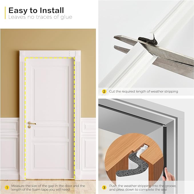 Ravinte Weather Stripping Door Seal Strip Soundproof "Q" Foam Weather Stripping - Image 5