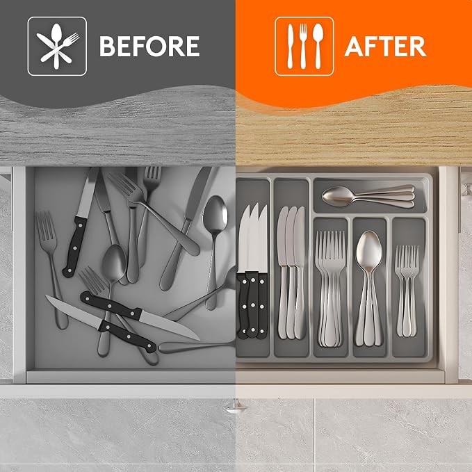 Lifewit Silverware Drawer Organizer Tray, Plastic Cutlery Storage - Image 6