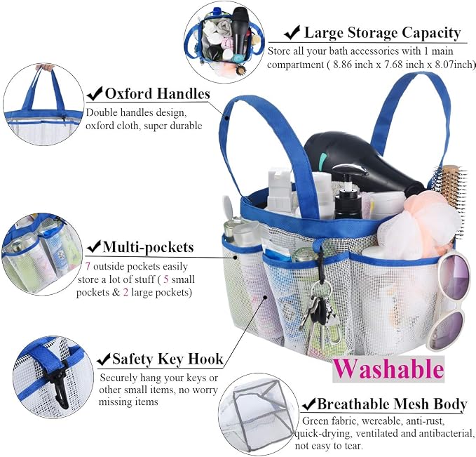 Haundry Mesh Shower Caddy Tote, Large College Dorm Bathroom Caddy Organizer - Image 3