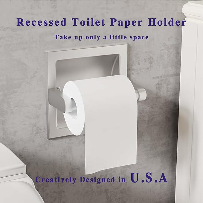Brushed Nickel Recessed Toilet Paper Holder, Contemporary Hotel Style Pivoting - Image 2
