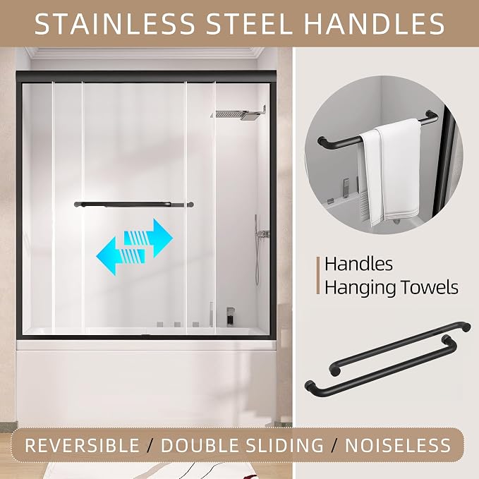 GETPRO Shower Door for Tub 56-60 in. W x 62 in. H Semi-Frameless Tub Door for - Image 2