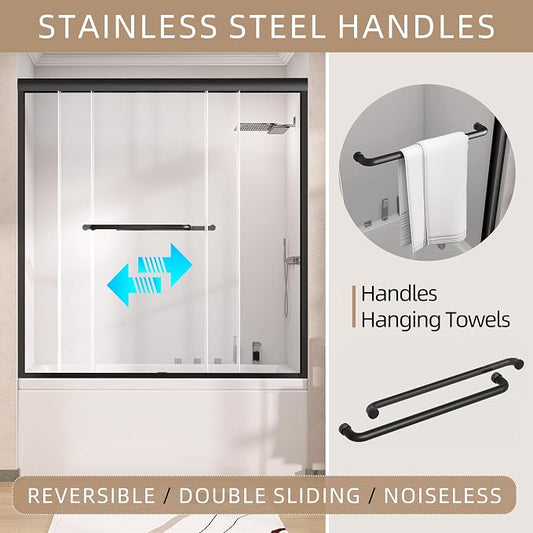 GETPRO Shower Door for Tub 56-60 in. W x 62 in. H Semi-Frameless Tub Door for - Image 2